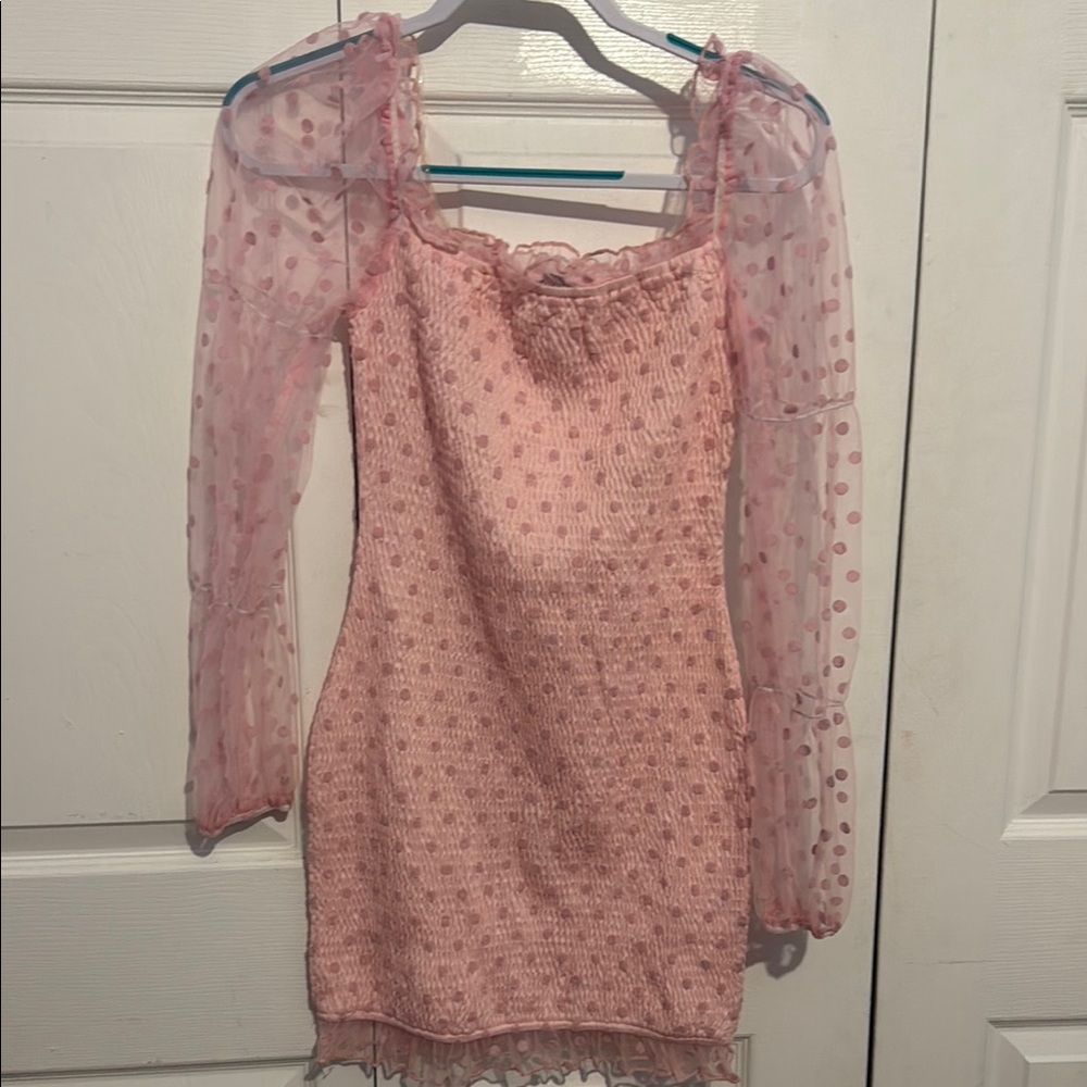 Pink Sheer Polka Dot Dress